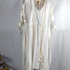 Swimsuit Cover~up with Metallic Thread Detail & Drawstring